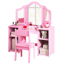 2 In 1 Kids Vanity Table And Chair Set With Tri Fold Mirror Pink