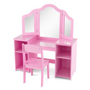 2 In 1 Kids Vanity Table And Chair Set With Tri Fold Mirror Pink
