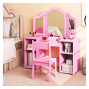 2 In 1 Kids Vanity Table And Chair Set With Tri Fold Mirror Pink