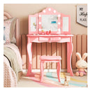 2 In 1 Kids Vanity Table And Stool Set With Tri Folding Mirror