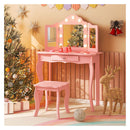 2 In 1 Kids Vanity Table And Stool Set With Tri Folding Mirror