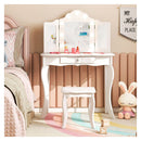 2 In 1 Kids Vanity Table And Stool Set With Tri Folding Mirror