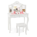 2 In 1 Kids Vanity Table And Stool Set With Tri Folding Mirror