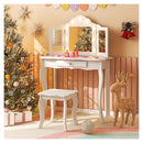 2 In 1 Kids Vanity Table And Stool Set With Tri Folding Mirror