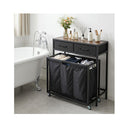 2 In 1 Laundry Basket Organizer With 3 Sections Wheels Rustic Brown