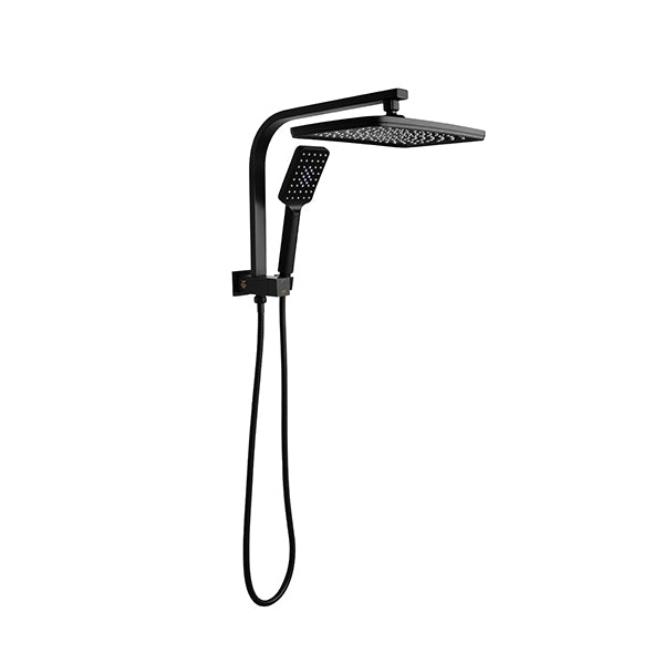 2 In 1 Rectangle Black Rain Shower Head Set Handheld Sprayer Diverter