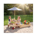 2 In 1 Wooden Sandbox With Foldable Umbrella Convertible Picnic Table