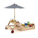 2 In 1 Wooden Sandbox With Foldable Umbrella Convertible Picnic Table