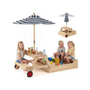 2 In 1 Wooden Sandbox With Foldable Umbrella Convertible Picnic Table