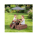 2 In 1 Wooden Sandbox With Foldable Umbrella Convertible Picnic Table