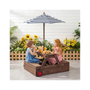 2 In 1 Wooden Sandbox With Foldable Umbrella Convertible Picnic Table