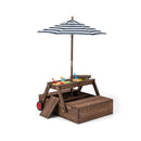 2 In 1 Wooden Sandbox With Foldable Umbrella Convertible Picnic Table