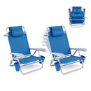 2 Pack Beach Chair With 7 Position Backrest And 2 Cup Holders