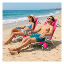 2 Pack Beach Chair With 7 Position Backrest And 2 Cup Holders
