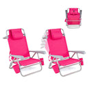 2 Pack Beach Chair With 7 Position Backrest And 2 Cup Holders