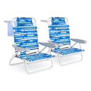 2 Pack Folding Beach Chair Adjustable With Head Pillow Towel Bar Blue