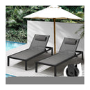 2Pcs Sun Lounge With Aluminium Frame And Wheels Removable