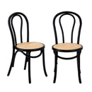 2Pcs Black Dining Chair Solid Wooden Chairs Ratan Seat