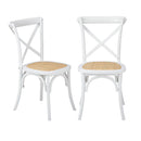 2Pcs Crossback Dining Chair Solid Birch Timber Wood Ratan Seat White