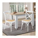 2Pcs Crossback Dining Chair Solid Birch Timber Wood Ratan Seat White