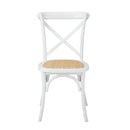 2Pcs Crossback Dining Chair Solid Birch Timber Wood Ratan Seat White