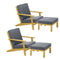 2PCS Outdoor Armchair Wooden Sun Lounge with Foot Stool