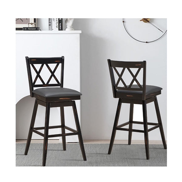 2 Pcs Swivel Bar Stools With Backrest And Rubber Wood Legs Black 96 Cm