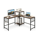 2 Person L Shaped Desk With Printer Stand Rustic Brown