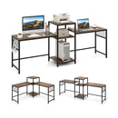 2 Person L Shaped Desk With Printer Stand Rustic Brown