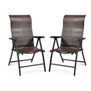 2 Piece Outdoor Patio Rattan Folding Chair with Adjustable High Backrest for Garden Balcony