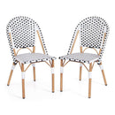 2 Pieces Outdoor Armless Dining Chairs With Hand Woven Rattan White