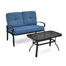 2 Pieces Outdoor Conversation Set With Ergonomic Backrest Armrest Blue