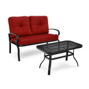 2 Pieces Outdoor Conversation Set With Ergonomic Backrest Armrest Red