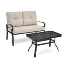 2 Pcs Outdoor Conversation Set With Ergonomic Backrest Armrest Beige