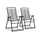 2 Pieces Patio Folding Chairs Metal Frame Armrest Garden Yard Grey