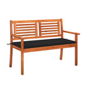 2 Seater Garden Bench With Cushion 120Cm Solid Eucalyptus Wood