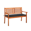 2 Seater Garden Bench With Cushion 120 Cm Solid Eucalyptus Wood