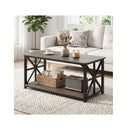 2 Tier Center Table With Storage Shelf And X Side Frames Grey