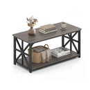 2 Tier Center Table With Storage Shelf And X Side Frames Grey