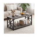 2 Tier Center Table With Storage Shelf And X Side Frames Grey