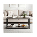2 Tier Center Table With Storage Shelf And X Side Frames Grey
