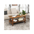2 Tier Coffee Table Slatted Wood Center Table Storage Shelf Coffee