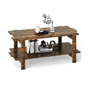 2 Tier Coffee Table Slatted Wood Center Table Storage Shelf Coffee