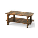 2 Tier Coffee Table Slatted Wood Center Table Storage Shelf Coffee