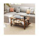 2 Tier Coffee Table Slatted Wood Center Table Storage Shelf Coffee