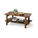 2 Tier Coffee Table Slatted Wood Center Table Storage Shelf Coffee