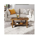 2 Tier Coffee Table Slatted Wood Center Table Storage Shelf Coffee