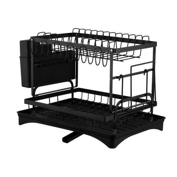 2 Tier Dish Drying Rack Plate Drainer Kitchen Organizer Storage