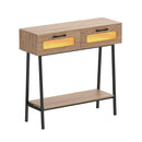 2 Tier Farmhouse Console Table With Colorful Led Lights Natural
