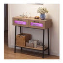 2 Tier Farmhouse Console Table With Colorful Led Lights Natural